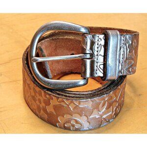 Fossil Bronze Metallic Floral Stamp Genuine Leather Belt Boho Dress Western Sz L